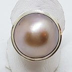 Sterling Silver Pink/Brown Mabe Pearl Ornate Rim Ring