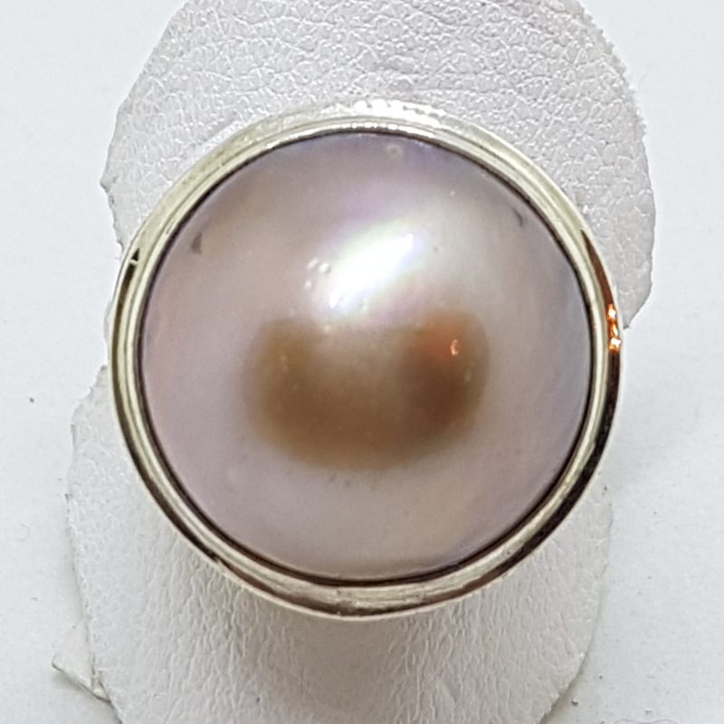 Sterling Silver Pink/Brown Mabe Pearl Ornate Rim Ring