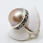 Sterling Silver Pink/Brown Mabe Pearl Ornate Rim Ring