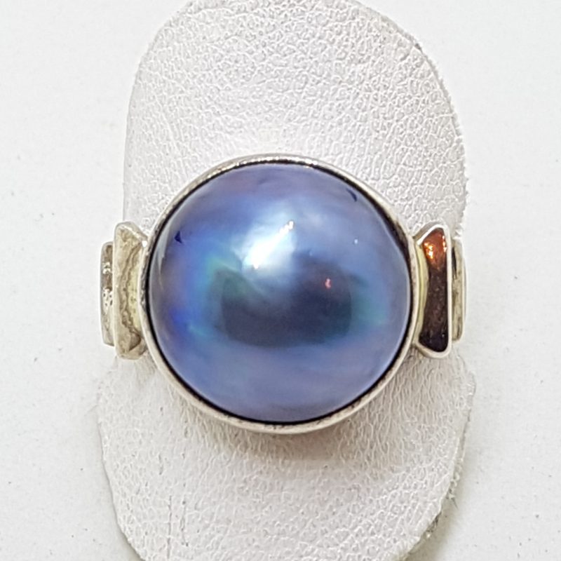 Sterling Silver Blue/Black Mabe Pearl Ring