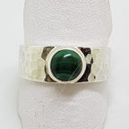 Sterling Silver Malachite Beaten Design Wide Band Ring