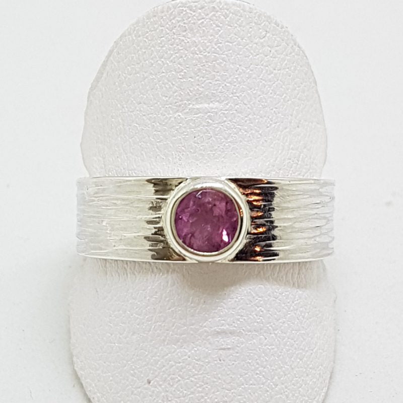 Sterling Silver Pink Tourmaline Wide Band Ring