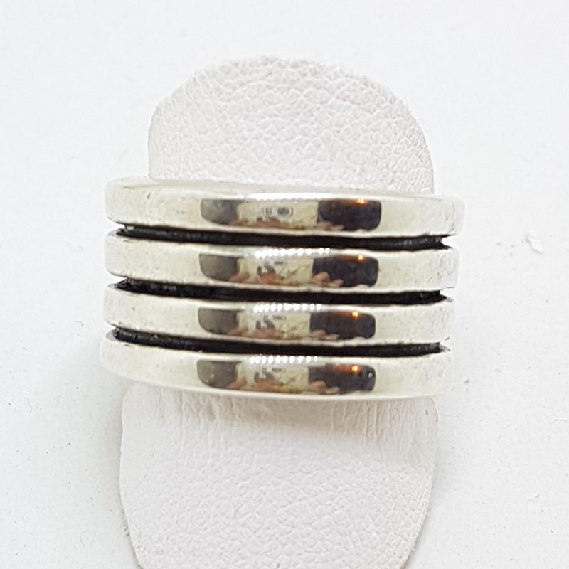 Sterling Silver Heavy Wide Line Patterned Band Ring