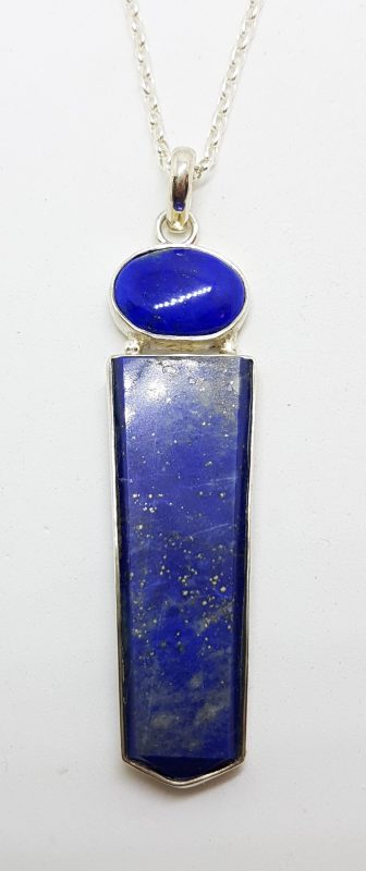 Sterling Silver Very Long Lapis Lazuli Pendant on Silver Chain