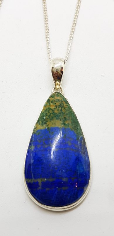 Sterling Silver Large Azurite Teardrop Shape Pendant on Silver Chain