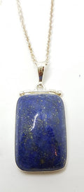 Sterling Silver Rectangular Hinged Lapis Lazuli Pendant on Silver Chain