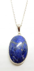 Sterling Silver Large Oval Lapis Lazuli Pendant on Silver Chain