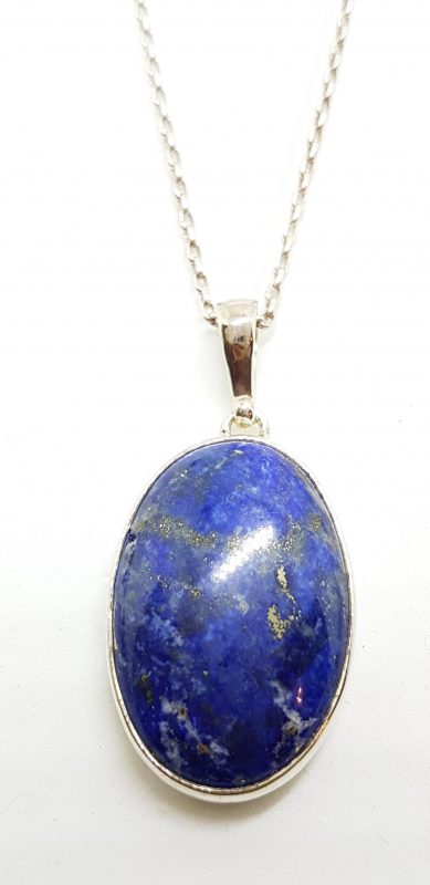 Sterling Silver Large Oval Lapis Lazuli Pendant on Silver Chain