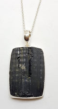 Sterling Silver Large Black Tourmaline Rectangular Pendant on Silver Chain