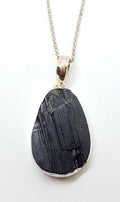 Sterling Silver Large Black Tourmaline Teardrop Pendant on Silver Chain