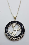 Sterling Silver Onyx Ornate Round Pendant on Silver Chain