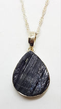 Sterling Silver Large Black Tourmaline Teardrop Pendant on Silver Chain