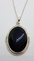 Sterling Silver Onyx Large Oval Pendant on Silver Chain
