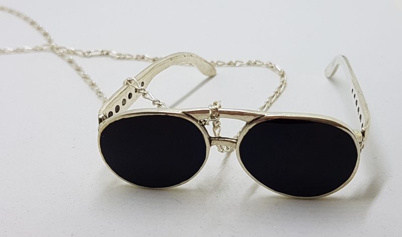 Sterling Silver &amp; Black Large Sunglasses Pendant on Silver Chain
