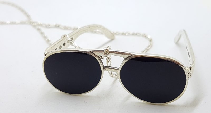 Sterling Silver &amp; Black Large Sunglasses Pendant on Silver Chain