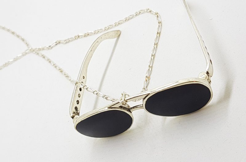 Sterling Silver &amp; Black Large Sunglasses Pendant on Silver Chain