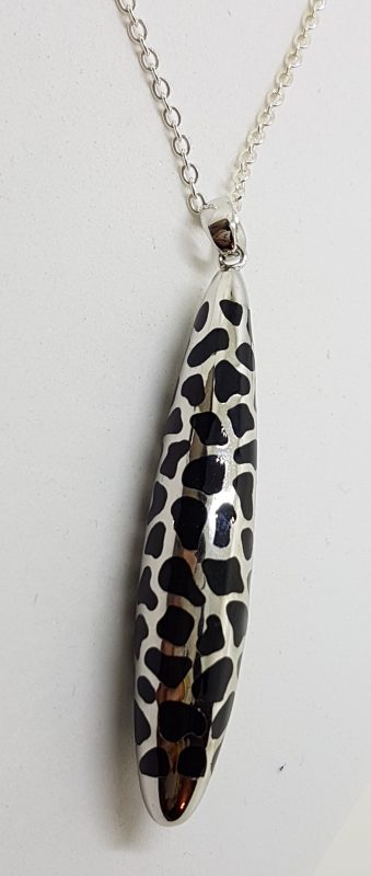 Sterling Silver &amp; Black Resin Long Pendant on Silver Chain