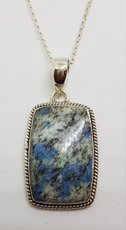 Sterling Silver Large Rectangular K2 Stone Pendant on Silver Chain