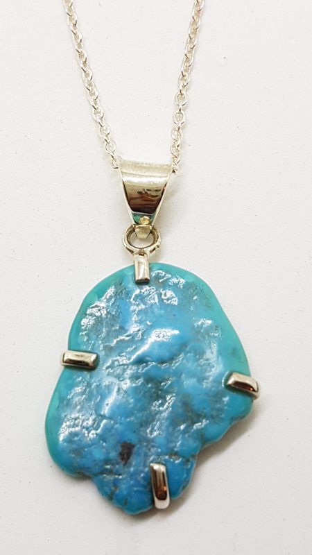 Sterling Silver Turquoise Large Chunky Pendant on Silver Chain