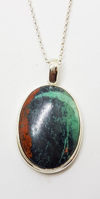 Sterling Silver Large Chrysocolla Cuprite Pendant on Silver Chain