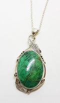 Sterling Silver Large Ornate Chrysocolla Pendant on Silver Chain