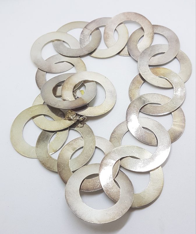 Sterling Silver Very Large Round Circular Links Necklace / Chain - Rings