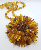 Natural Baltic Amber Large and Long Flower Bead Necklace / Chain