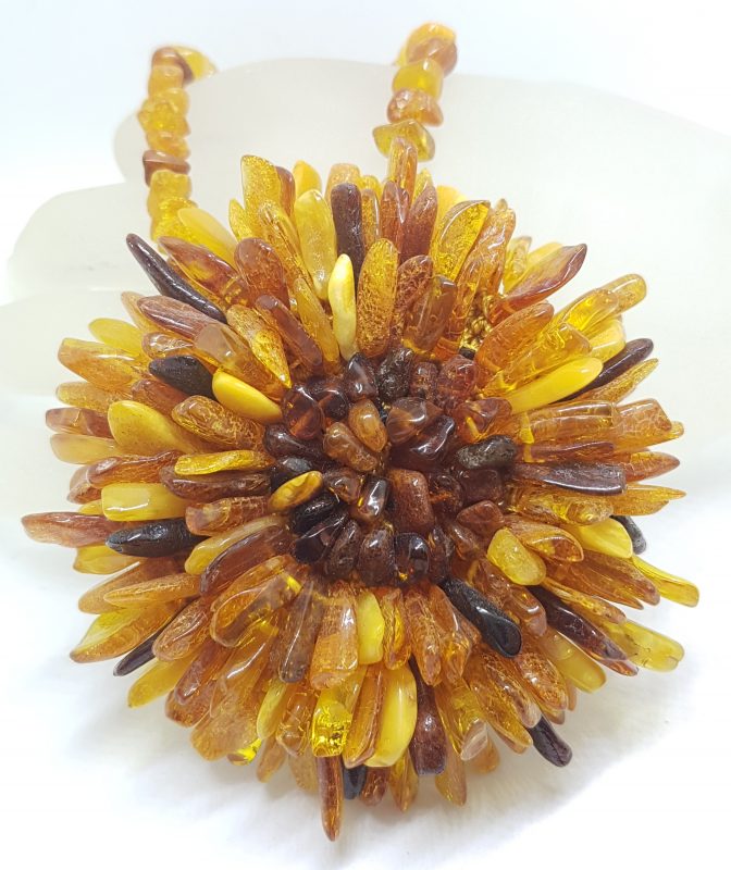 Natural Baltic Amber Large and Long Flower Bead Necklace / Chain