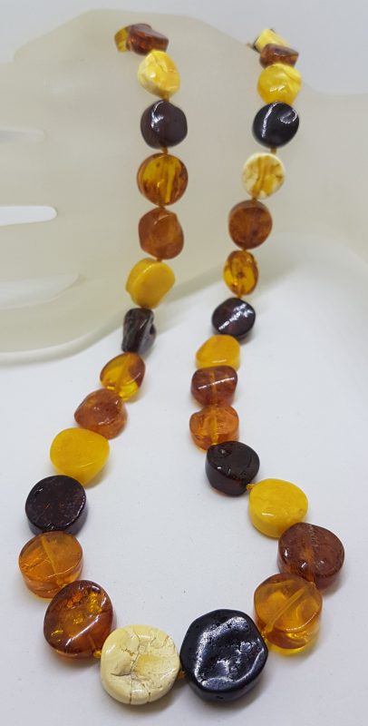 Natural Multi-Coloured Baltic Amber Button Bead Necklace / Chain