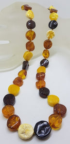 Natural Multi-Coloured Baltic Amber Button Bead Necklace / Chain
