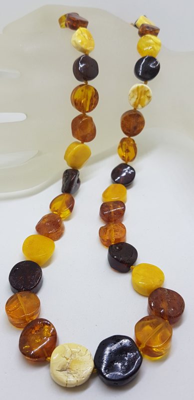 Natural Multi-Coloured Baltic Amber Button Bead Necklace / Chain
