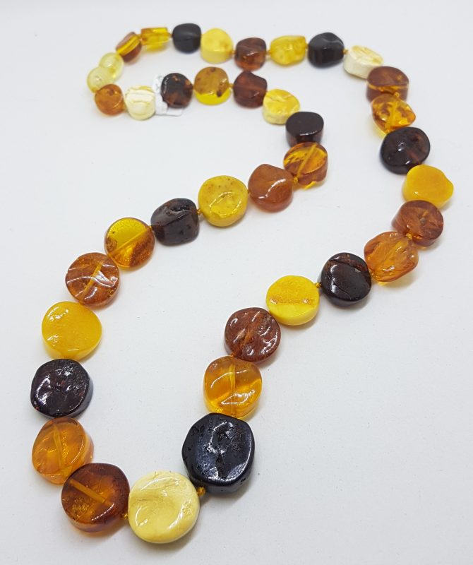 Natural Multi-Coloured Baltic Amber Button Bead Necklace / Chain
