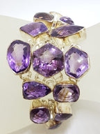 Sterling Silver Large Wide Chunky Unusual Shapes Amethyst Cluster Bracelet