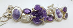 Sterling Silver Wide Chunky Amethyst, Clear Crystal Quartz and Shell Cluster Bracelet