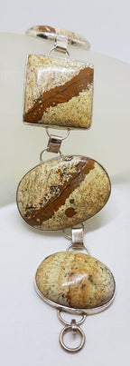 Sterling Silver Oval &amp; Square Picture Jasper Large Bracelet