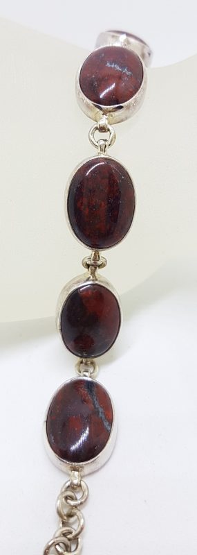 Sterling Silver Oval Red Jasper Bracelet