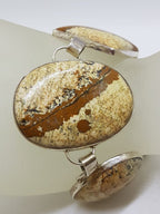 Sterling Silver Oval &amp; Square Picture Jasper Large Bracelet