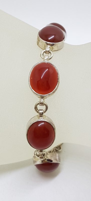 Sterling Silver Oval Cabochon Carnelian Bracelet