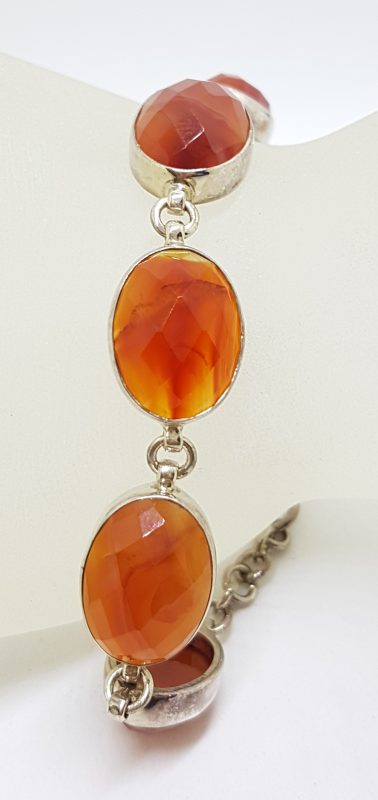 Sterling Silver Oval Faceted Carnelian Bracelet