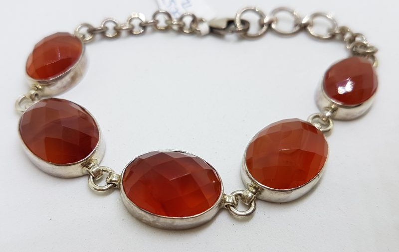 Sterling Silver Oval Faceted Carnelian Bracelet