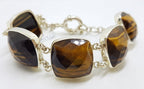 Sterling Silver Large Wide Square Faceted Tiger Eye Bracelet