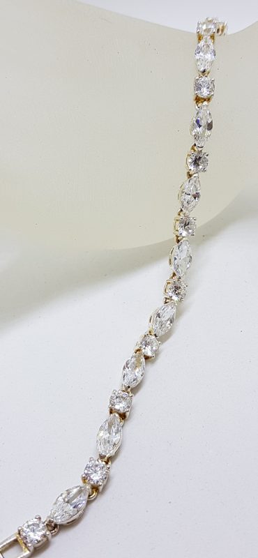 Sterling Silver Cubic Zirconia Marquis &amp; Round Bracelet