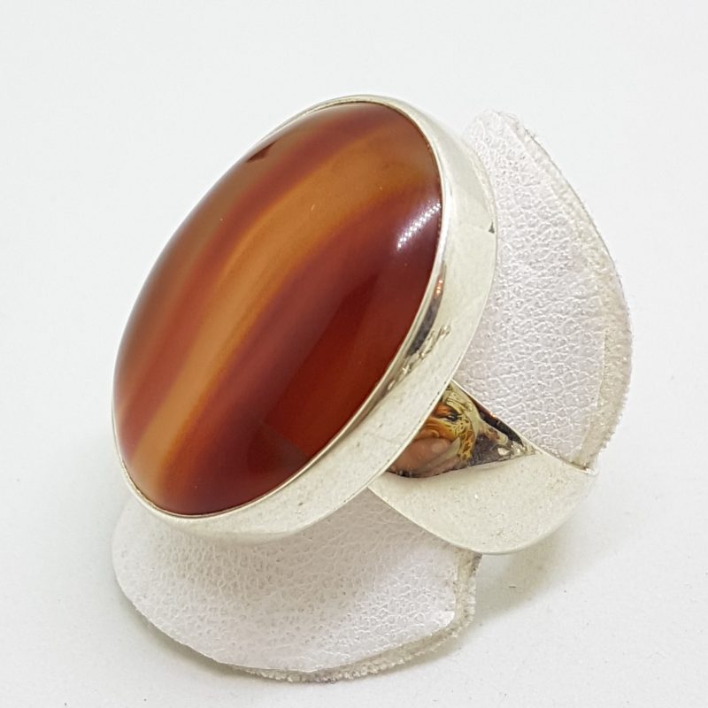 Sterling Silver Large Oval Red Agate Ring