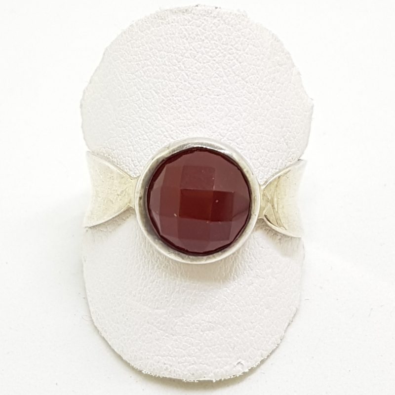 Sterling Silver Round Faceted Carnelian Ring