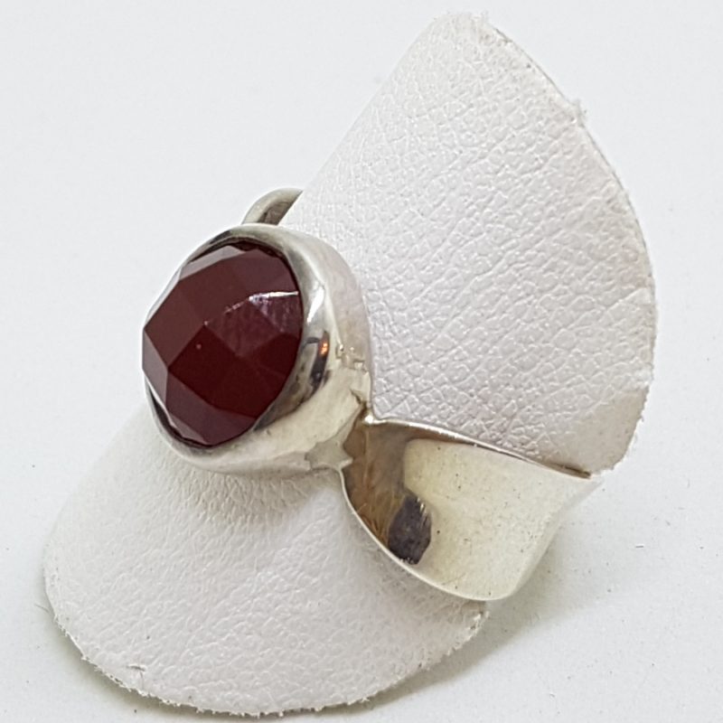 Sterling Silver Round Faceted Carnelian Ring