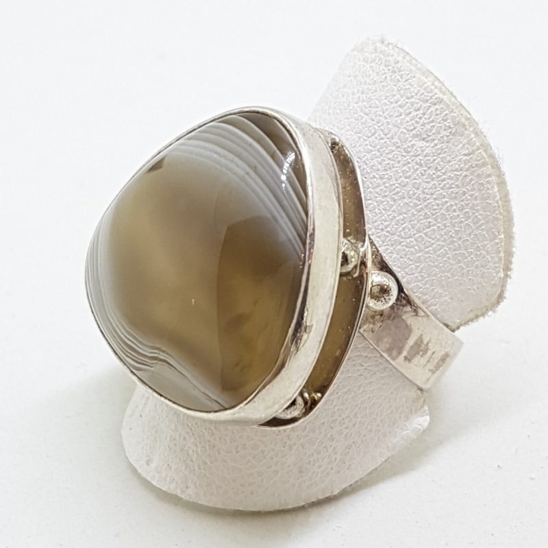 Sterling Silver Large Triangle Agate Ring