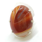 Sterling Silver Large Oval Red Agate Ring - Claw Set