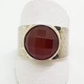 Sterling Silver Round Carnelian Wide Beaten Design Ring