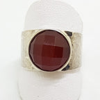 Sterling Silver Round Carnelian Wide Beaten Design Ring