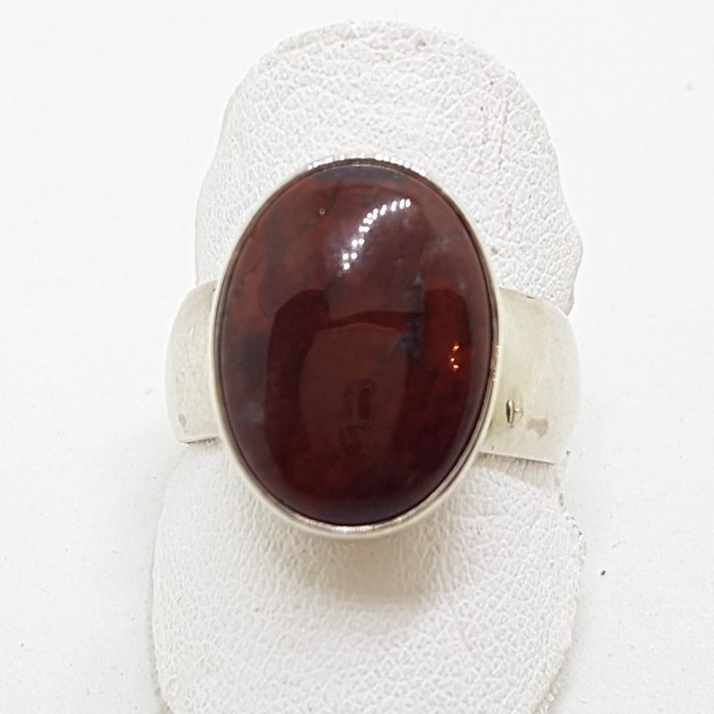 Sterling Silver Red Jasper on Wide Band Ring